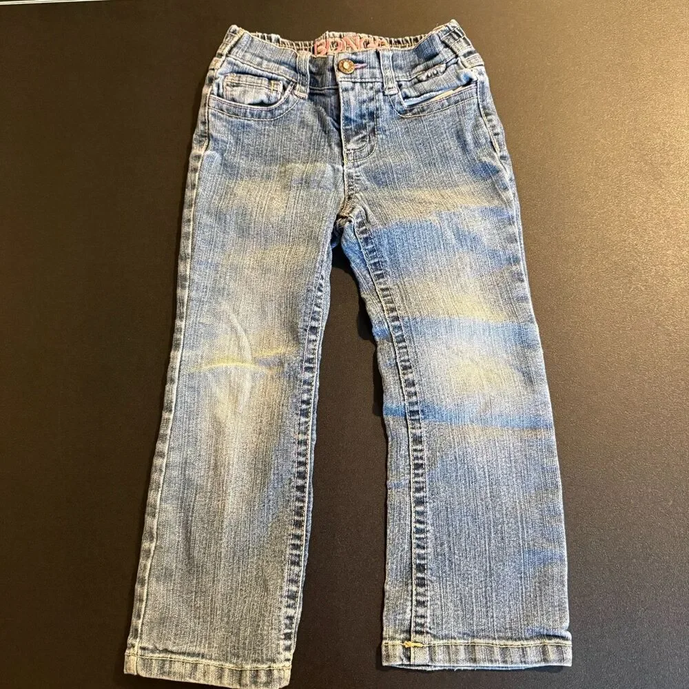Vtg BONGO Girls 4T Jeans Y2K Boho Embroidered Pockets Flare Denim Elastic Waist